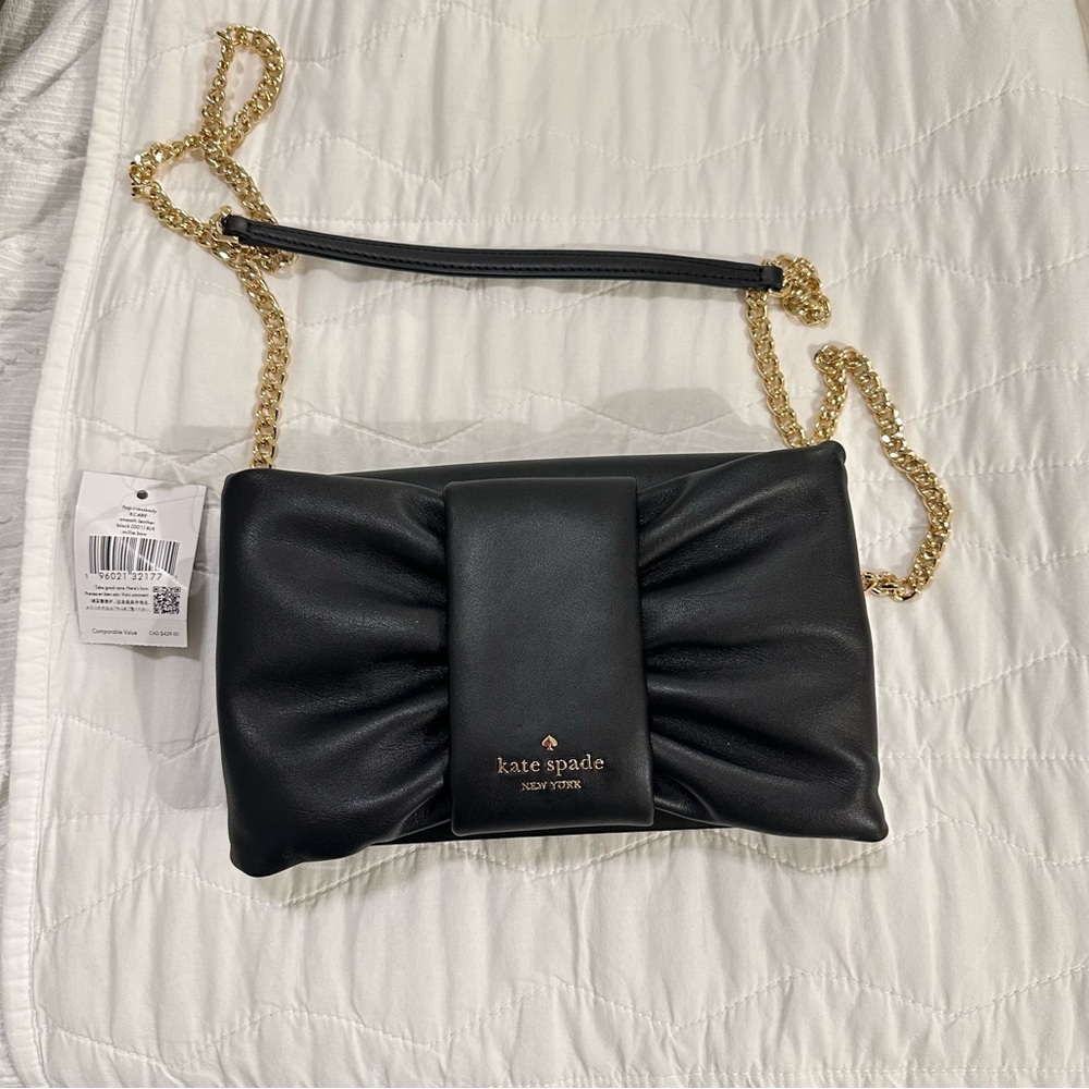 NWT Kate Spade Millie Bow Flap Crossbody in Black and Gold!
